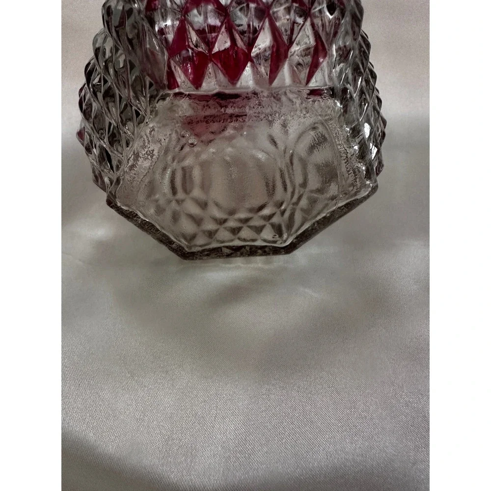 Vintage Kings Crown Ruby Flash Glass Decanter‎ with Stopper 12 Inch Hexagonal